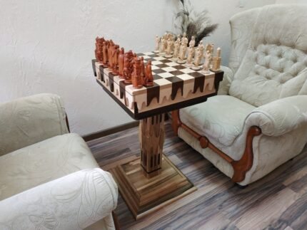 Chess Set: Chess Table "Streaks of Power" with Drawers + pieces "Knights" & "Cossacks"
