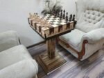Wooden Chess Set: Chess Table "Streaks of Power" with Drawers + pieces "Classic Deluxe"