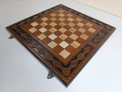 Wooden Folding Chess Board 3 in 1: Chess, Checkers and Backgammon