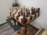 Wooden Chess Set: Chess Table "Streaks of Power" with Drawers + 2 stools + glossy pieces "Classic Luxe" - Image 7