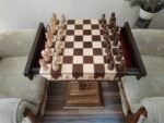 Wooden Chess Set: Chess Table "Streaks of Power" with Drawers + 2 stools + glossy pieces "Classic Luxe" - Image 5