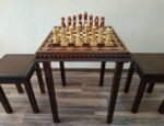 Chess set: Chess table "Royal Classic" decorated with beads + 2 stools + pieces "Elegant Classic"