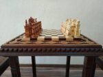 Chess board/table "Waves of Aspiration" from ash wood+ pieces "Battle of Thrones"/"Knights" two stools handmade Аnniversary wooden gift - Image 4