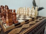 Chess board/table "Waves of Aspiration" from ash wood+ pieces "Battle of Thrones"/"Knights" two stools handmade Аnniversary wooden gift - Image 5