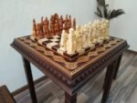 Chess board/table "Waves of Aspiration" from ash wood+ pieces "Battle of Thrones"/"Knights" two stools handmade Аnniversary wooden gift - Image 2