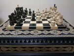 Chess Set: Chess Table "Bright Victory" in black with Drawers + 2 stools + chess pieces "Elite" - Image 4