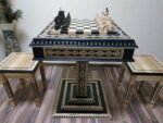 Chess Set: Chess Table "Bright Victory" in black with Drawers + 2 stools + chess pieces "Elite" - Image 3