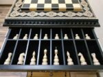 Chess Set: Chess Table "Bright Victory" in black with Drawers + 2 stools + chess pieces "Elite" - Image 5