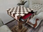 Chess Set: Chess Table "Streaks of Power" with Drawers for storage pieces + 2 stools - Image 6