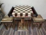Chess Set: Chess Table "Streaks of Power" with Drawers for storage pieces + 2 stools - Image 5