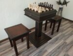 Wooden Chess set: Chess table "Royal Classic" with Drawers, dark color + 2 stools +pieces "Classic Deluxe" - Image 2