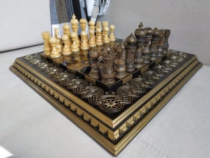 Wooden Chess Set: Glossy Chess board "Royal" + pieces "Elegant Classic"