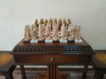 Chess set: Chess table "Royal Classic" with Drawers + 2 stools + pieces "Knights" Ombre color, super glossy - Image 2