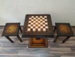Wooden Chess set: Chess table "Waves of Aspiration" + 2 stools, Ombre color, super glossy - Image 2