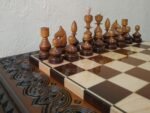 Wooden Chess set: Chess table "Waves of Aspiration" + 2 stools + chess pieces "Classic Deluxe" Ombre color, super glossy - Image 6