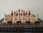 Wooden Chess set: Chess table "Waves of Aspiration" + 2 stools + chess pieces "Classic Deluxe" Ombre color, super glossy - Image 2