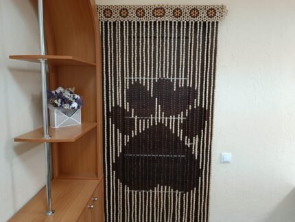 Beaded door curtain with Paw Design – Wooden handmade partition for animal lovers