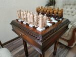 Chess Set: Chess Table "Battle for Kings" with 2 Drawers, Super glossy finish + glossy pieces "Knights" - Image 2