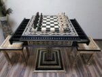Chess Set: Chess Table "Bright Victory" in black with Drawers + 2 stools + chess pieces "Elite" - Image 2