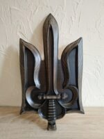 Coat of arms of Ukraine from ash wood with Black patina, wooden Wall Decor handmade Ukrainian Trident symbol, Trizub, Ukrainian Art for Gift - Image 2