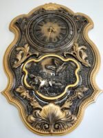 Wooden wall Clock Large, Wall Art ,color Black & Gold patina, pattern - hunting, nature, super gloss, handmade carving wood, Anyversary Gift - Image 7