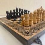 Wooden  folding board Exclusive with chess pieces Elegant Classic + Backgammon table, ash wood, carving handmade,gift Anniversary, Christmas - Image 6