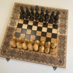 Wooden  folding board Exclusive with chess pieces Elegant Classic + Backgammon table, ash wood, carving handmade,gift Anniversary, Christmas - Image 3