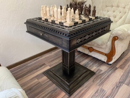 Chess Set: Chess Table "Bright Victory" with 2 Drawers + chess pieces "Cossacks" & "Knights"