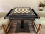 Wooden Chess Table "Bright Victory" with 2 Drawers, decorated with beads