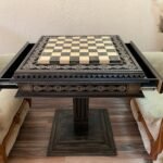 Wooden Chess Table "Bright Victory" with 2 Drawers, decorated with beads