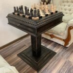 Chess Set : Wooden Chess Table "Black stone" with drawers + pieces "Classic Luxe"