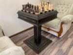Chess Set: Wooden Chess Table "Black stone" with drawers + pieces "Elegant Classic"