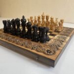 Wooden  folding board Exclusive with chess pieces Elegant Classic + Backgammon table, ash wood, carving handmade,gift Anniversary, Christmas - Image 2