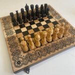 Wooden  folding board Exclusive with chess pieces Elegant Classic + Backgammon table, ash wood, carving handmade,gift Anniversary, Christmas