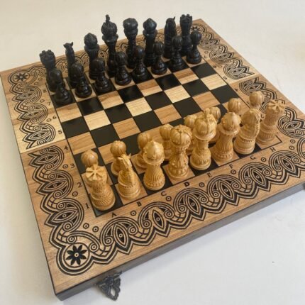 Wooden folding board Exclusive with chess pieces Elegant Classic + Backgammon table, ash wood, carving handmade,gift Anniversary, Christmas