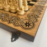 Wooden Chess set 3-in-1: Folding Chess Board + Сheckers + Backgammon + chess pieces "Knights" / "Armed Forces of Ukraine" - Image 5