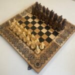 Wooden Chess set 3-in-1: Folding Chess Board + Сheckers + Backgammon + chess pieces "Knights" / "Armed Forces of Ukraine" - Image 3
