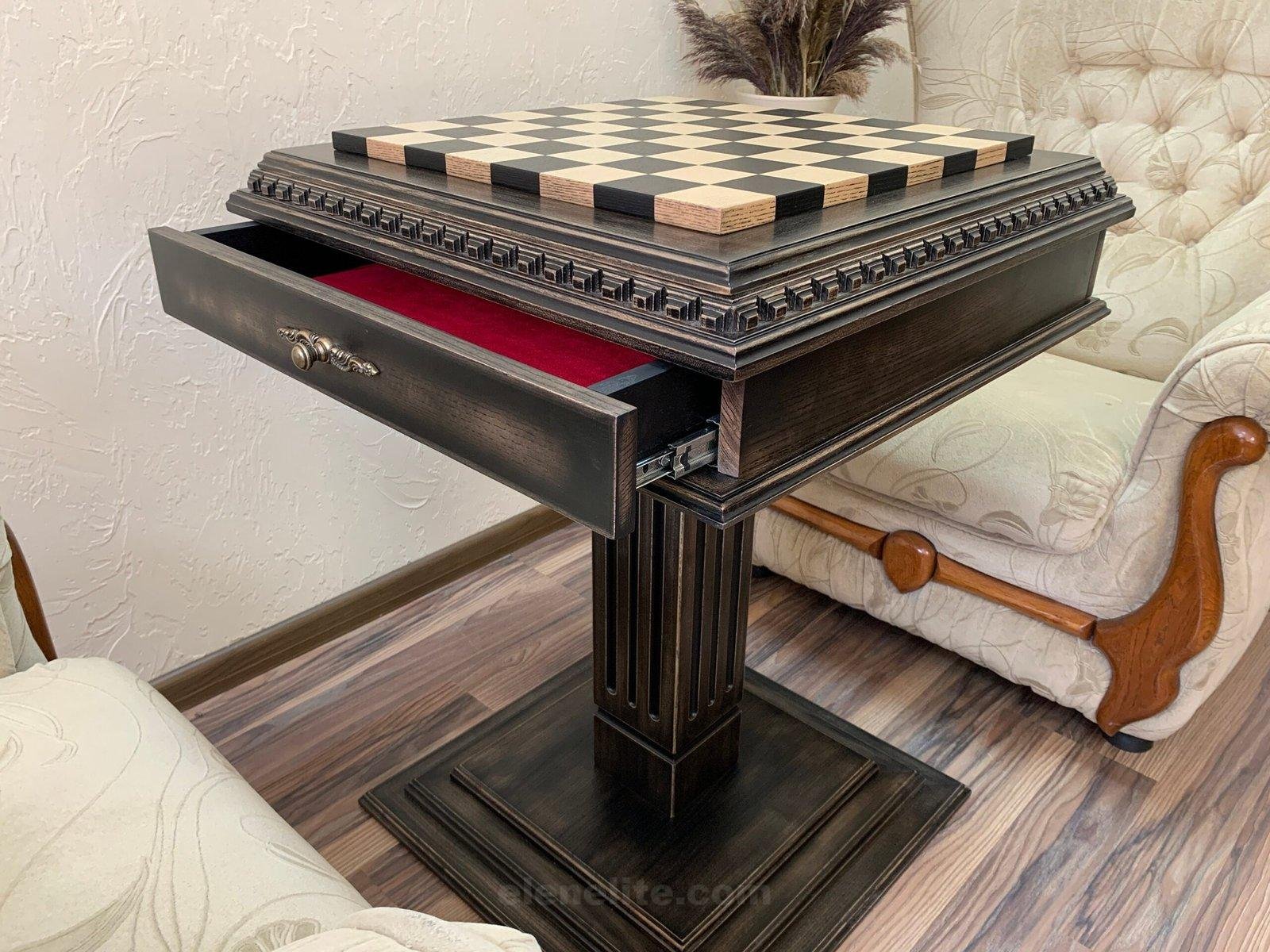 il_fullxfull.5074716727_fe3x-scaled-1.jpg Wooden Chess Table "Black stone" with drawers for chess pieces - Image 1