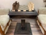 Chess Set : Wooden Chess Table "Black stone" with drawers and a Low leg + pieces "Cossacks" & "Knights" - Image 3