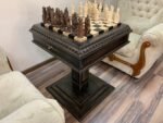 Chess Set : Wooden Chess Table "Black stone" with drawers and a Low leg + pieces "Cossacks" & "Knights" - Image 2