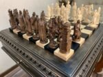 Chess Set : Wooden Chess Table "Black stone" with drawers and a Low leg + pieces "Cossacks" & "Knights" - Image 4