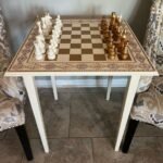 Wooden Chess set "Ivory & Gold": Chess Table + chess pieces "Elite"
