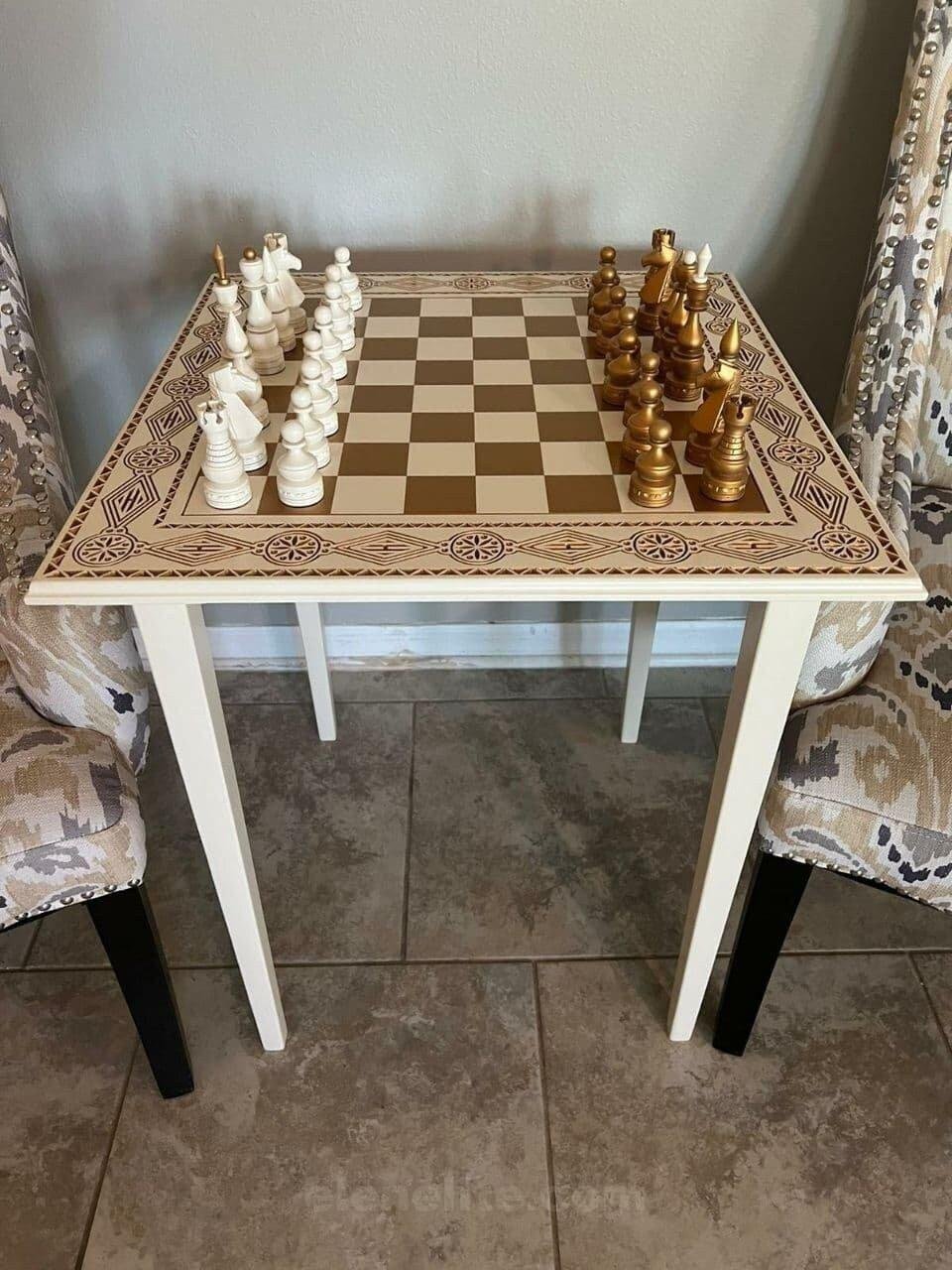 il_fullxfull.5083278531_m7c0.jpg Wooden Chess set "Ivory & Gold": Chess Table + chess pieces "Elite" - Image 1