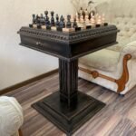 Chess Set : Wooden Chess Table "Black stone" with drawers + chess pieces "Classic Deluxe"