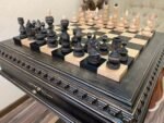 Chess Set : Wooden Chess Table "Black stone" with drawers + chess pieces "Classic Deluxe" - Image 5