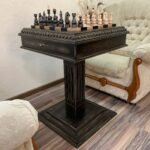 Chess Set : Wooden Chess Table "Black stone" with drawers + pieces "Elite"