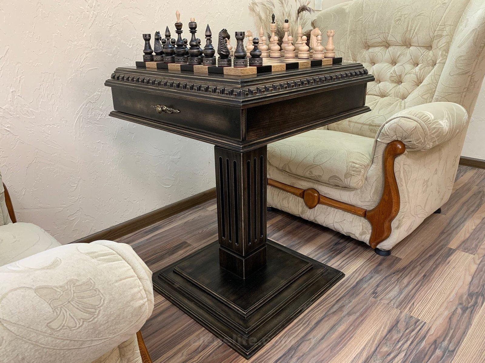 il_fullxfull.5095684249_np5t-scaled-1.jpg Chess Set : Wooden Chess Table "Black stone" with drawers + pieces "Elite" - Image 1