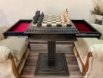 Chess Set : Wooden Chess Table "Black stone" with drawers + pieces "Elite" - Image 7
