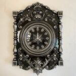 Wooden wall Clock , Wall Art Baroque style ,Black & Gray patina, pattern - hunting, super gloss, handmade carving wood, Anyversary Gift Dad - Image 2
