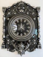 Wooden wall Clock , Wall Art Baroque style ,Black & Gray patina, pattern - hunting, super gloss, handmade carving wood, Anyversary Gift Dad - Image 9